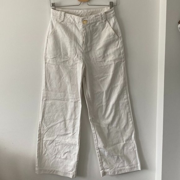 White Cotton Wide Leg Jeans - Picture 1 of 5